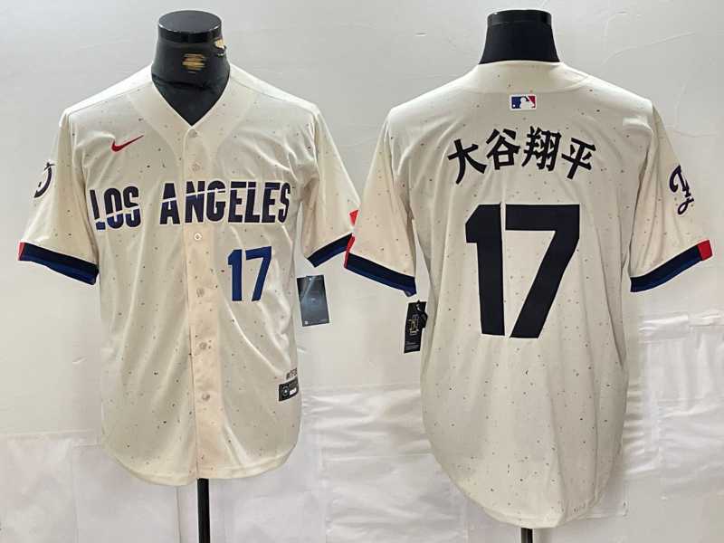 Mens Los Angeles Dodgers #17 Shohei Ohtani Cream Stitched Baseball Jerseys